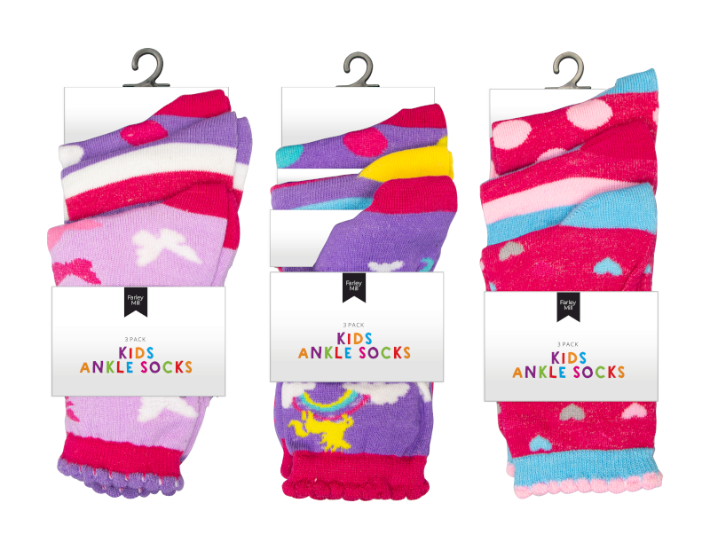 Girls Fashion Ankle Socks - 3 Pairs